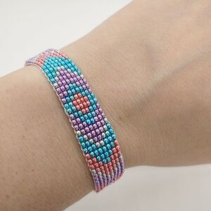 Loom Beaded Bracelet Pink, Purple & Teal